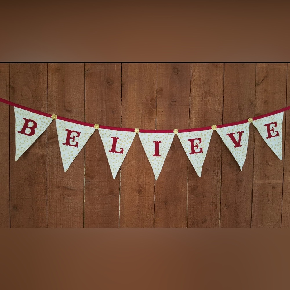 Etsy BELIEVE Fabric Christmas Banner